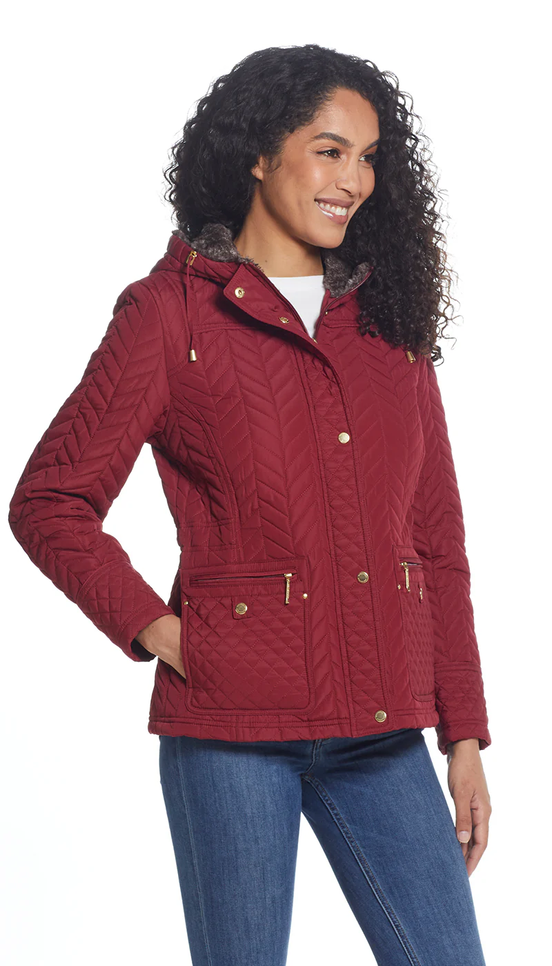 QUILTED HOODED ANORAK WITH FAUX FUR INNER TRIM - Image 4