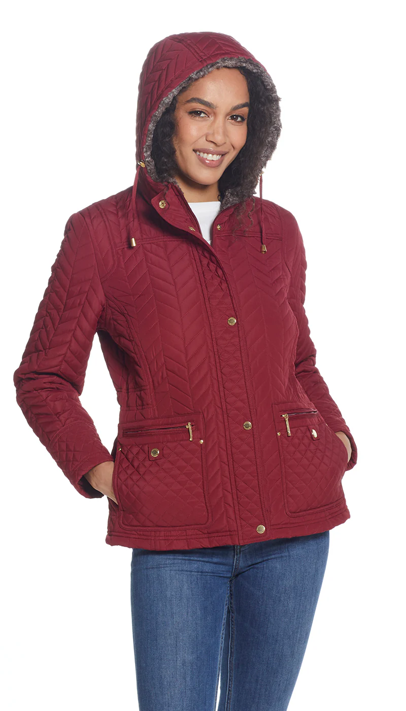 QUILTED HOODED ANORAK WITH FAUX FUR INNER TRIM - Image 5