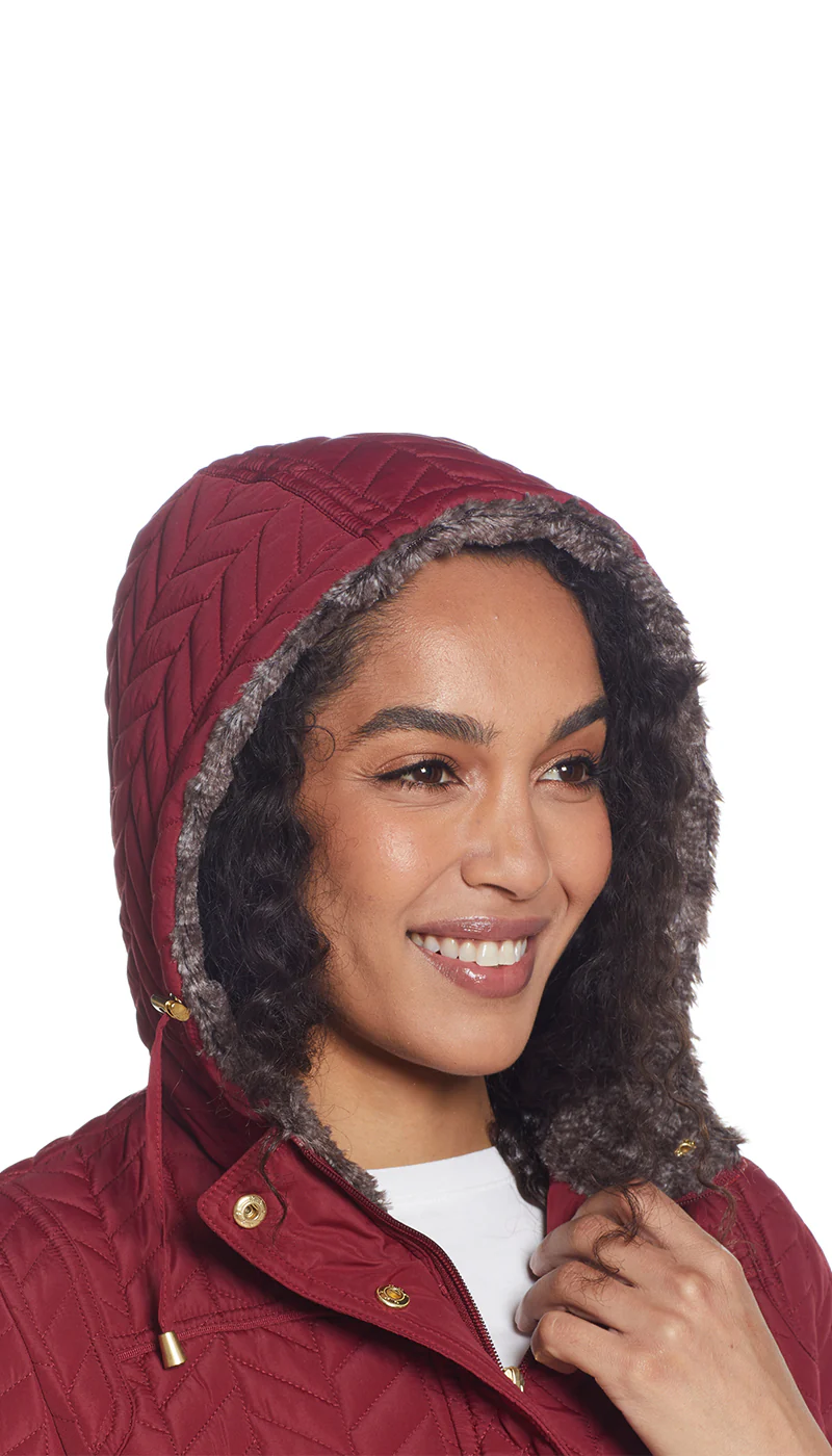 QUILTED HOODED ANORAK WITH FAUX FUR INNER TRIM - Image 7