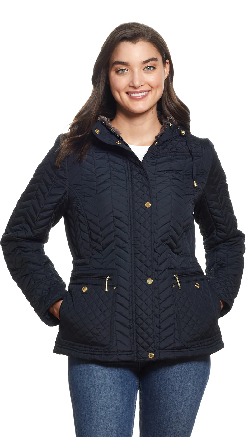 QUILTED HOODED ANORAK WITH FAUX FUR INNER TRIM - Image 9