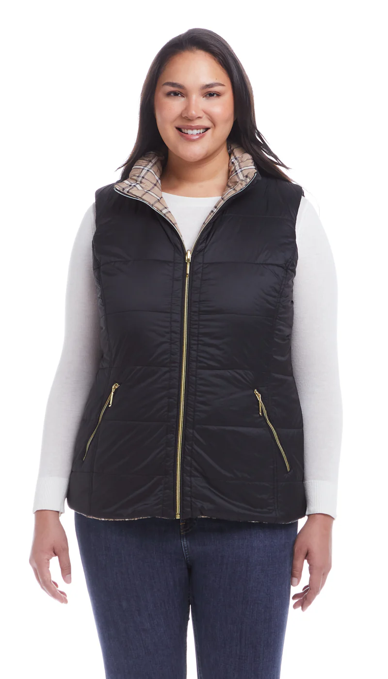 REVERSIBLE PLAID QUILTED VEST - Image 5